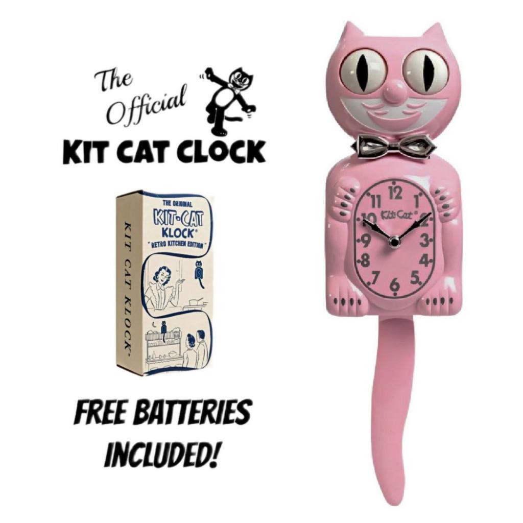 RETRO KITCHEN KIT CAT CLOCK 15.5" Pink Kit-Cat Klock MADE IN USA Free Battery gallery