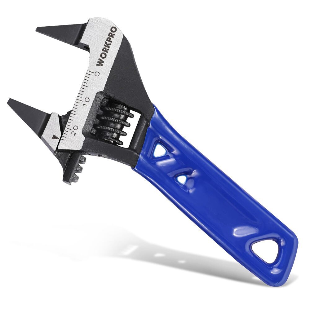 WORKPRO 4" Thin Jaws Stubby Wide Opening Adjustable Wrench w/2mm Jaws Metric/SAE gallery
