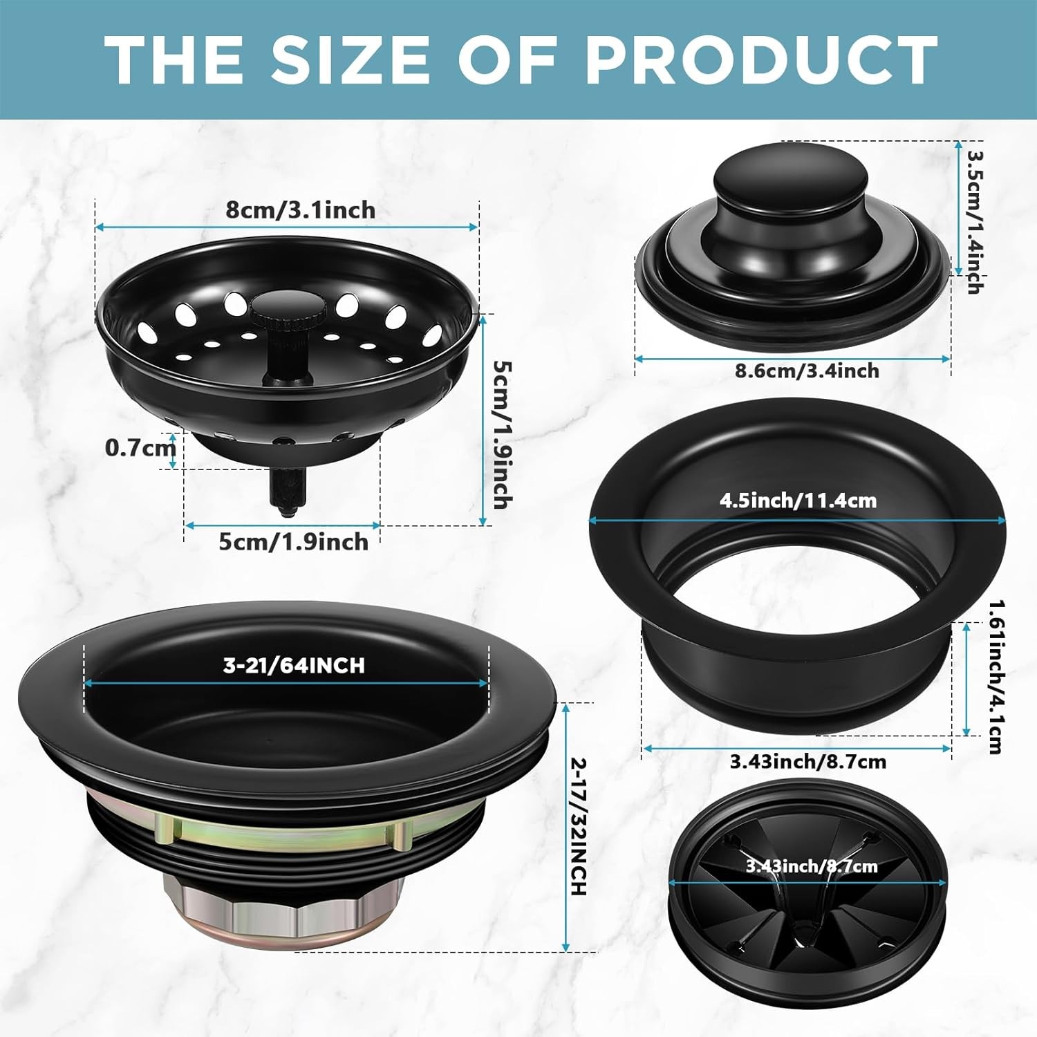 5 Pcs 3-1/2 Inch Kitchen Sink Drain Strainer Assembly with Sink Garbage Disposal gallery