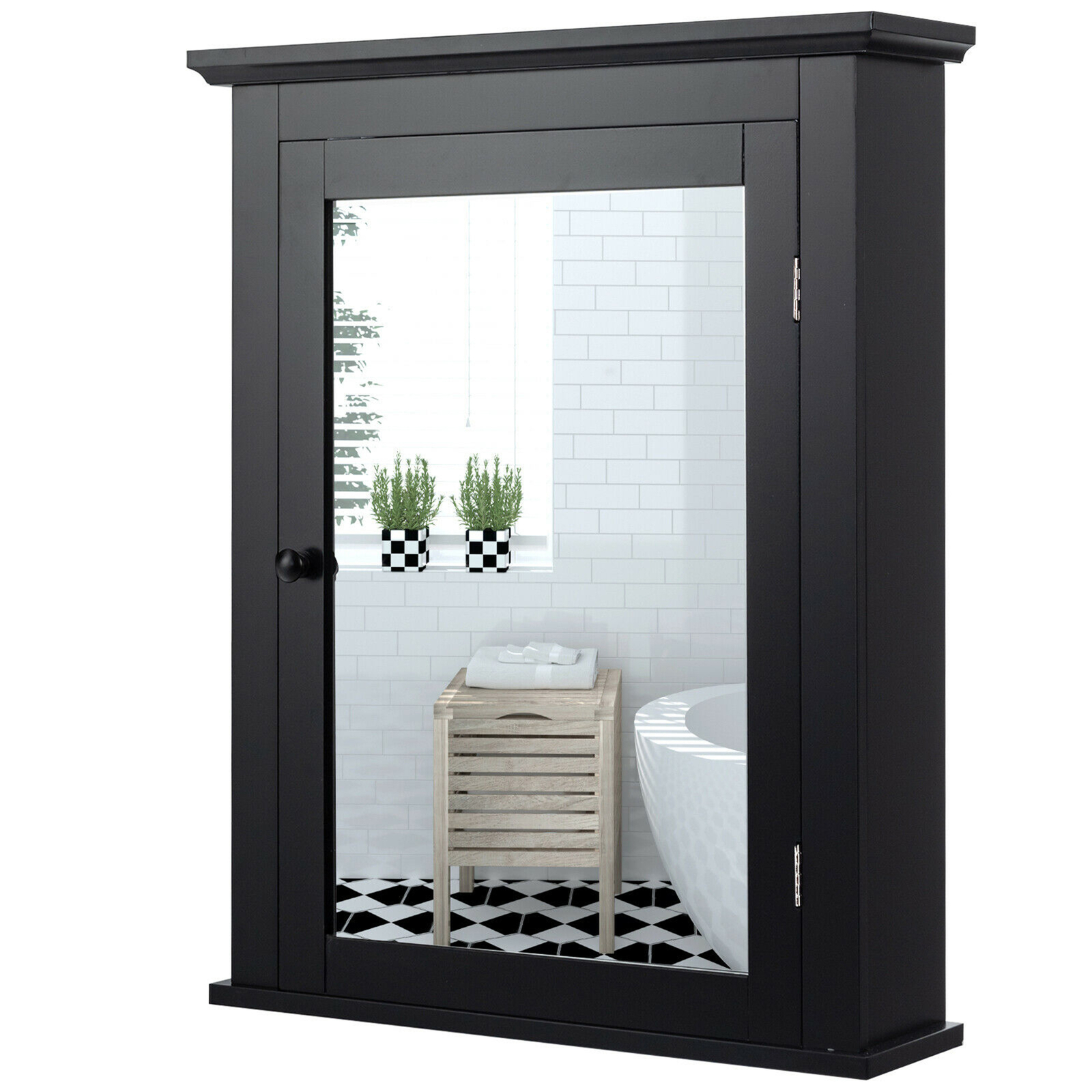Bathroom Mirror Cabinet Wall Mounted Adjustable Shelf Medicine Black gallery