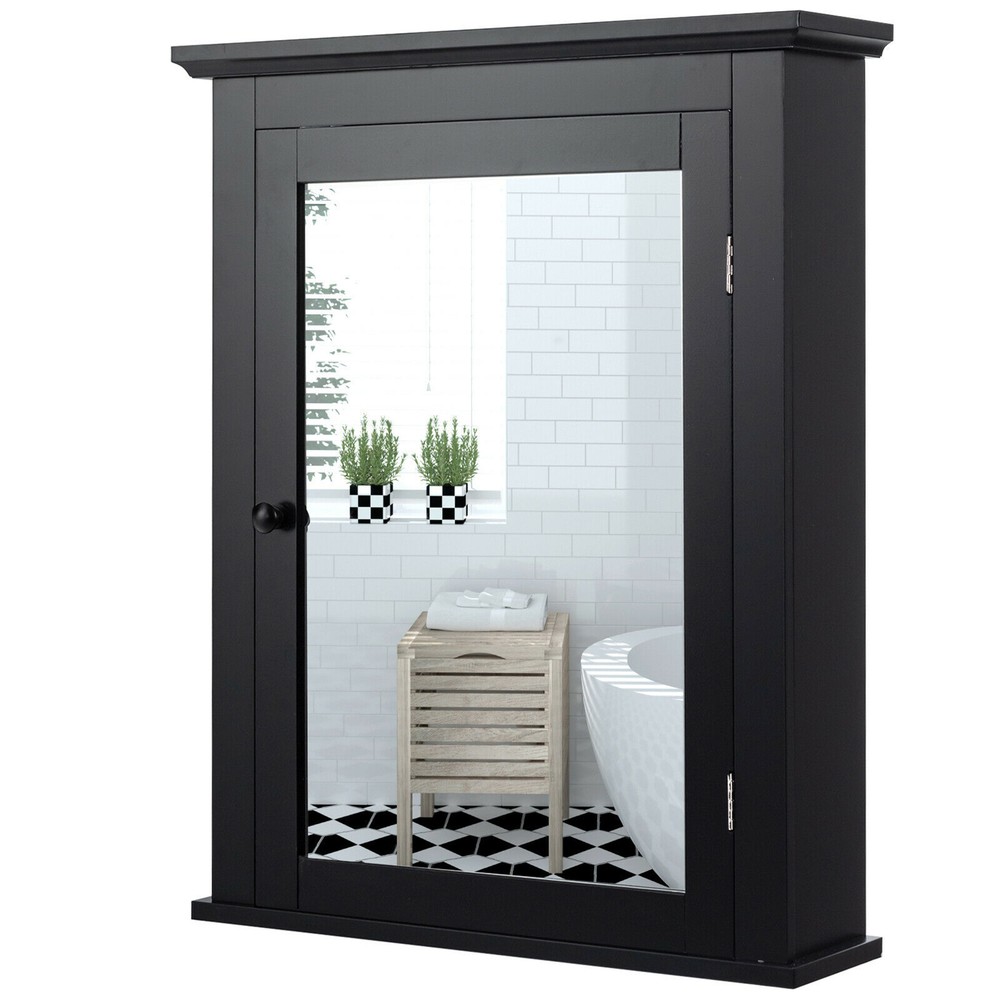 Bathroom Mirror Cabinet Wall Mounted Adjustable Shelf Medicine Black
