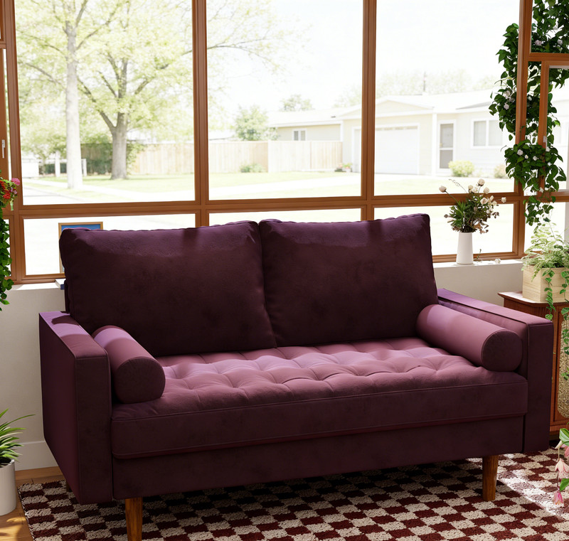 58" Sectional Loveseat Sofa Couch Mid Century Modern Small Space Purple gallery