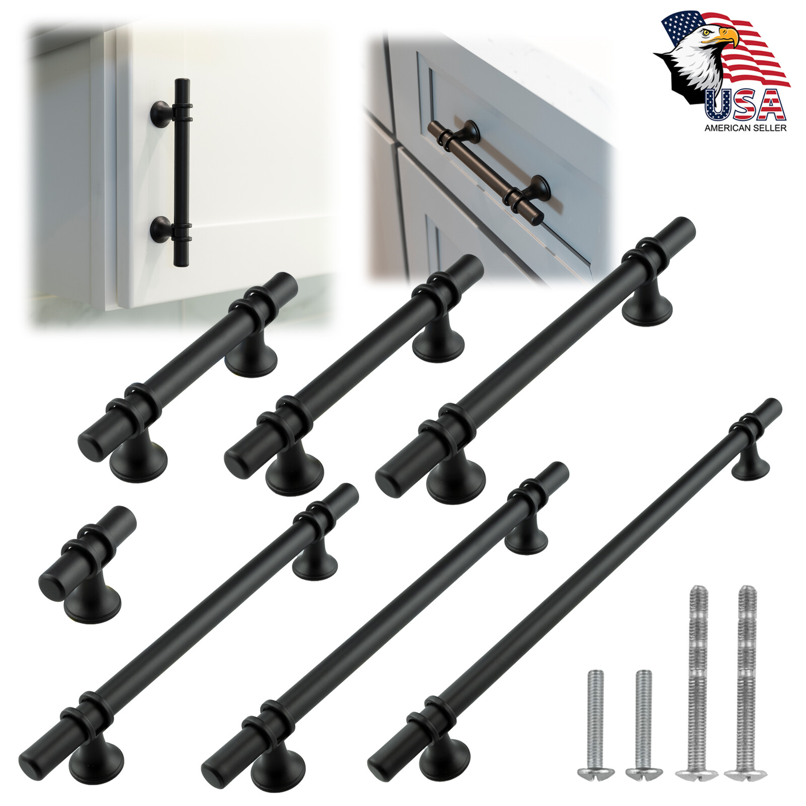 Black Modern Cabinet Handles T Bar Pulls Kitchen Drawer Hardware Stainless Steel gallery