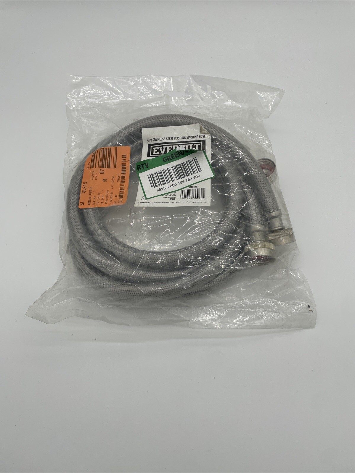 Everbilt Stainless Washing Machine Hoses 4 Ft 90 69003HD-Free Shipping Lot of 2 gallery