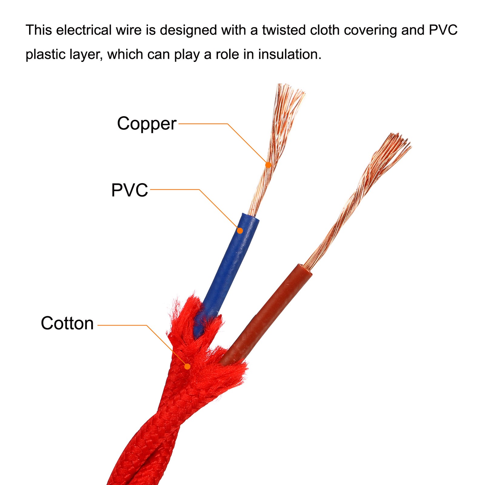 Twisted Cloth Covered Wire 2 Core 18AWG 5m/16.4ft,Electrical Cable,Red gallery