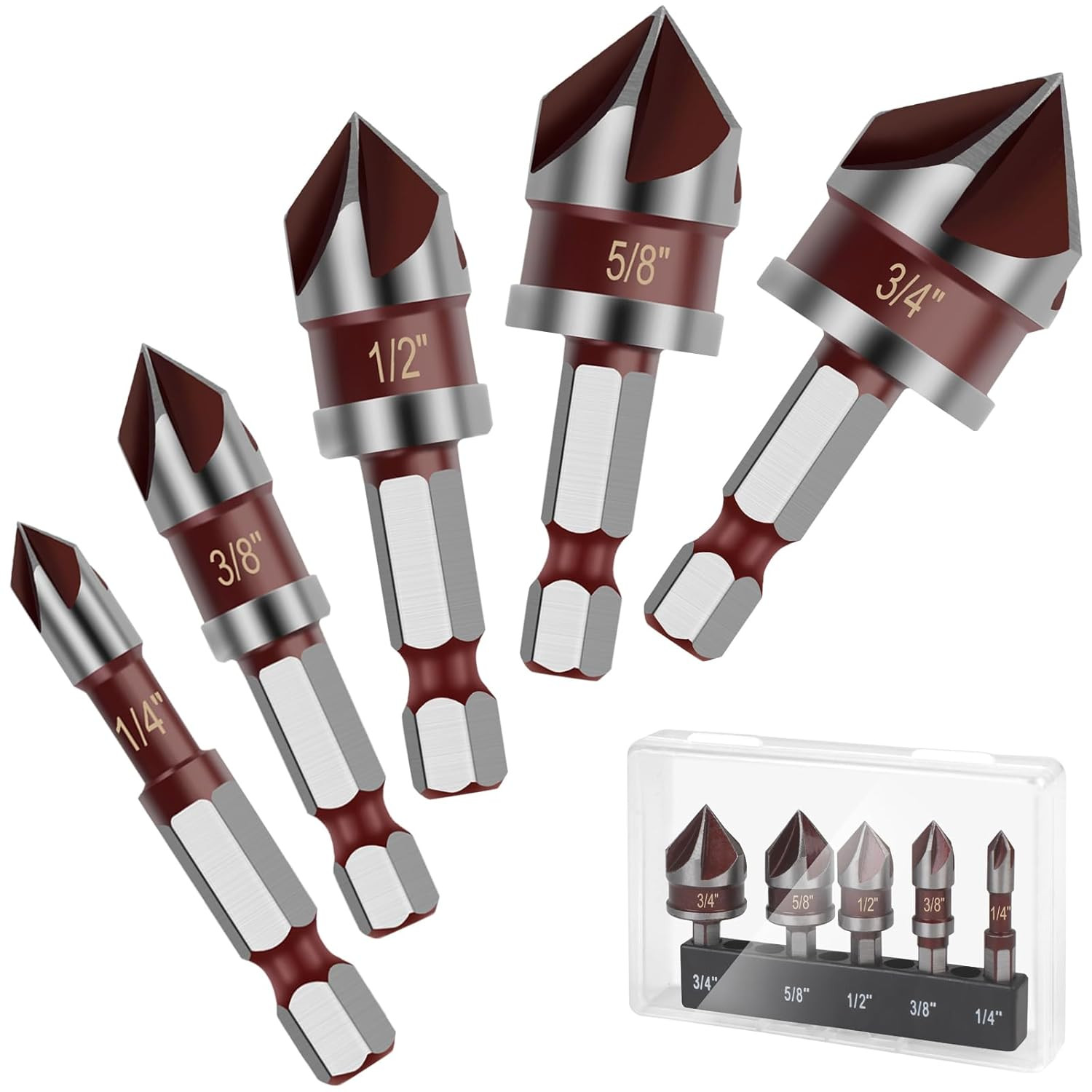 5PCS Countersink Drill Bit Set,82 Degree HSS Counter Sink Drill Bit for Wood,Met gallery