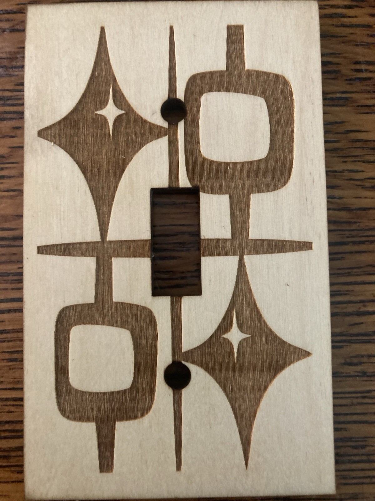 Mcm Inspired Switch Plate Cover, Engraved, Maple Star Window Motif gallery