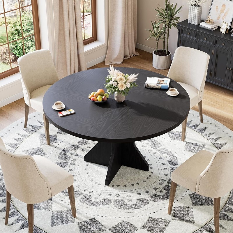 47In Round Dining Table Kitchen Table for 4 to 6 People with Wood Pedestal Base gallery