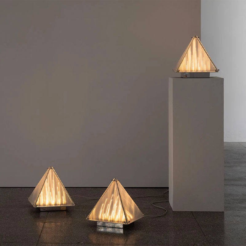 Pyramid Table Lamp Stainless Steel Frame Tempered Glass Shade Modern Art Decor gallery