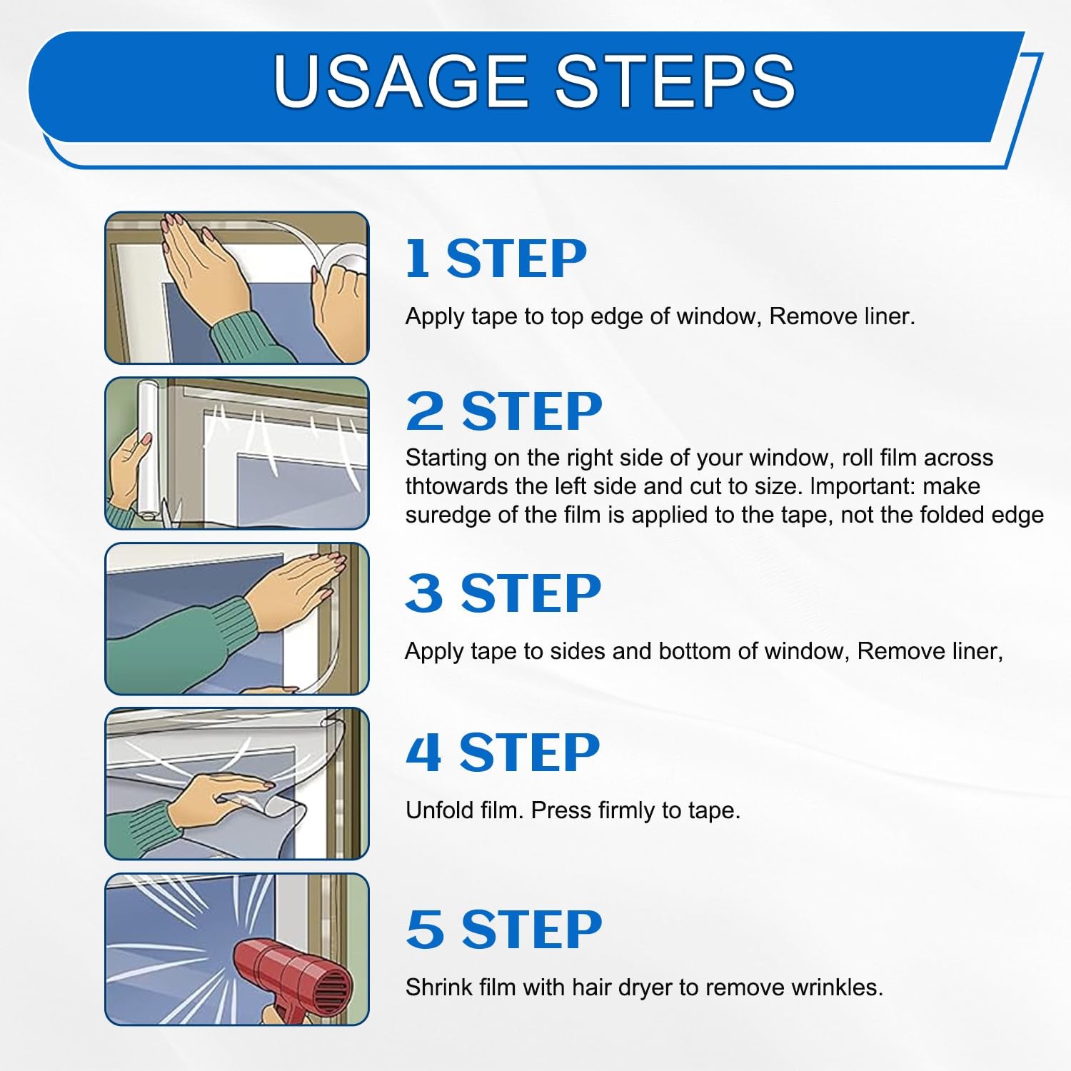 Thermal Shrink Window Insulation Film Kit 5 Pack (47"x315") – Heavy-Duty, Cus... gallery