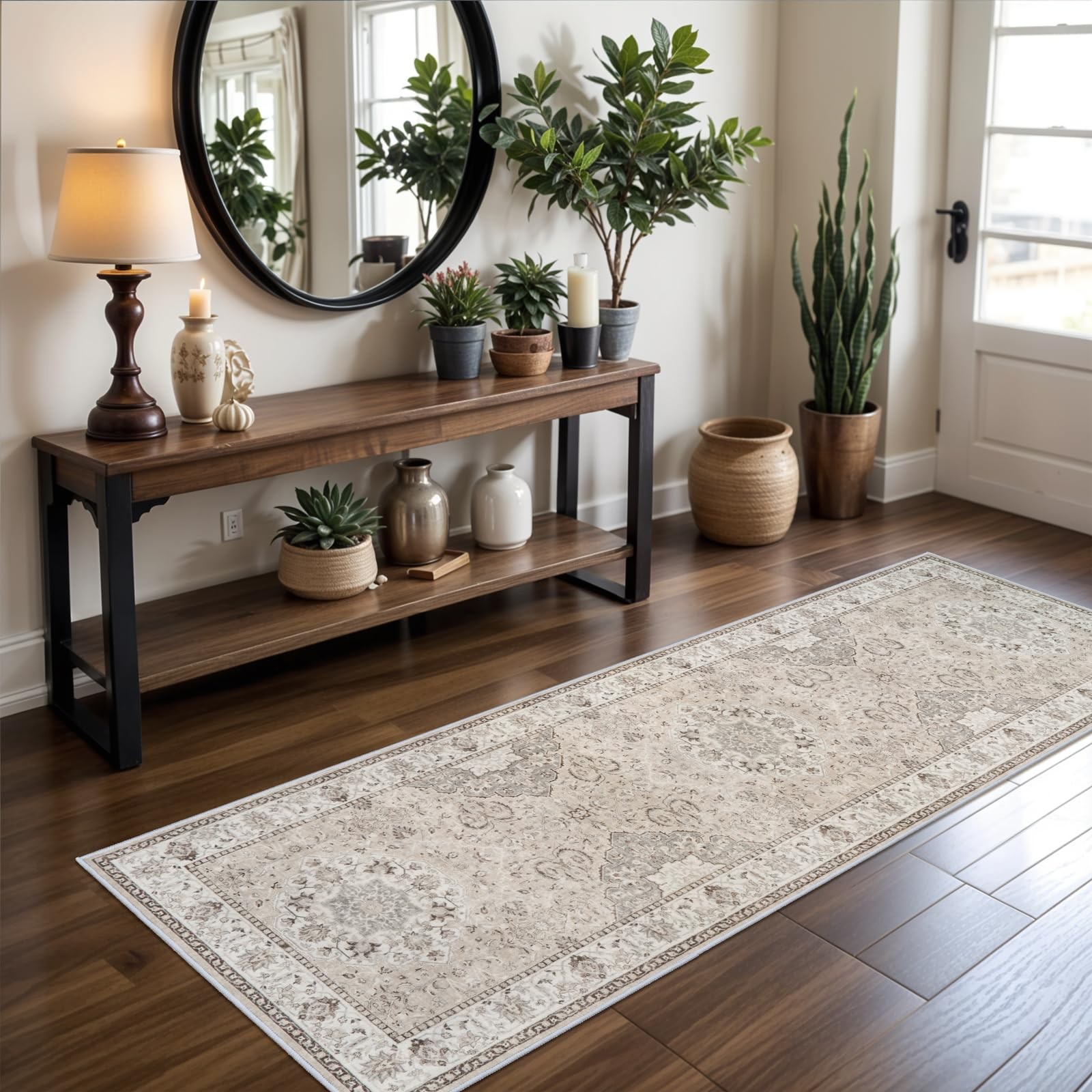 2x6 Hallway Washable Runner Rug : Vintage Soft 2' x 6' (Rectangular), Beige gallery