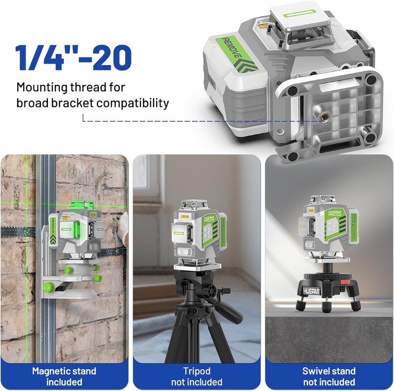 Huepar Pro Laser Level 360 Self Leveling Green 4D Laser for Construction ZK04CG gallery