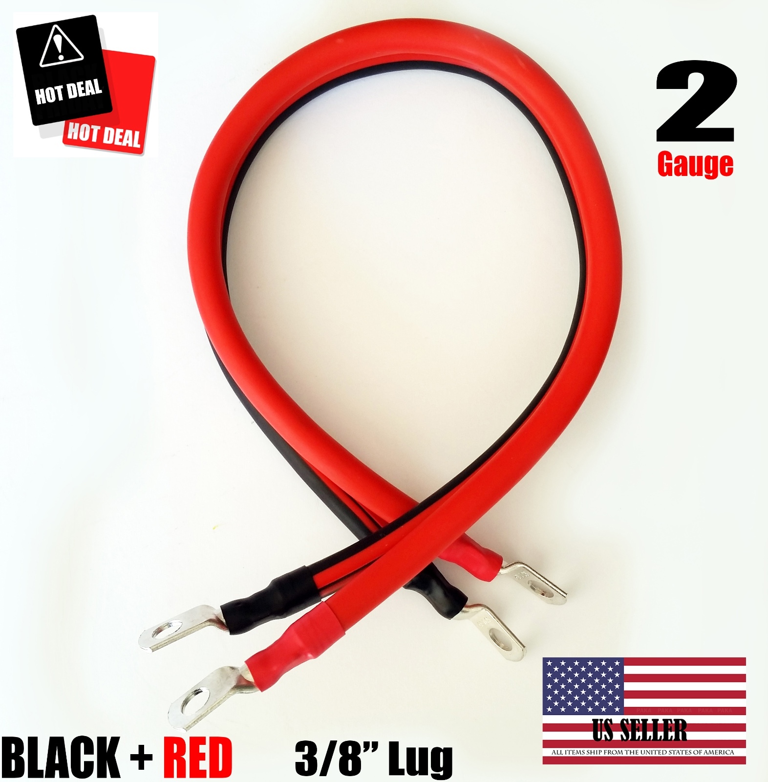 2 AWG Gauge 3/8" Lug Battery Cable Inverter Cables Solar, RV, Car, Golf , .... gallery