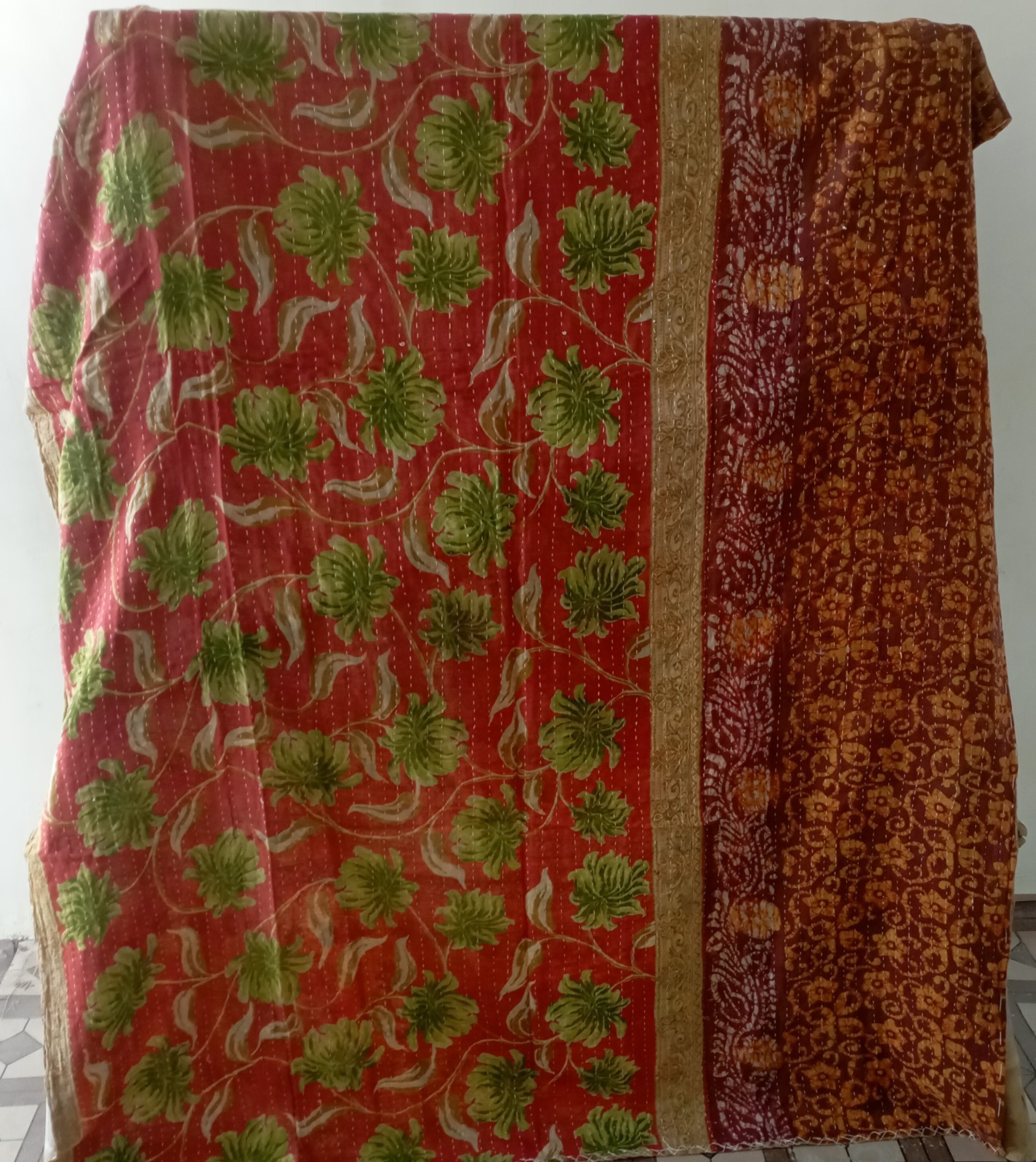 Reversiable Kantha Quilt Indian Handmade Bedding Bedspread Quilt Coverlet Throw gallery