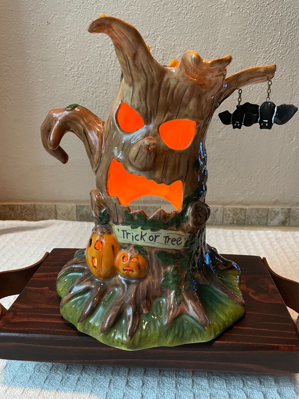 Cracker Barrel Halloween Haunted Tree Candle Holder Luminary Large Ceramic w/Box gallery