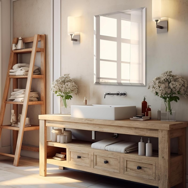 Rectangle Wall Mirror Frameless for Bathroom with Safety Hanger 1" Beveled Edge gallery