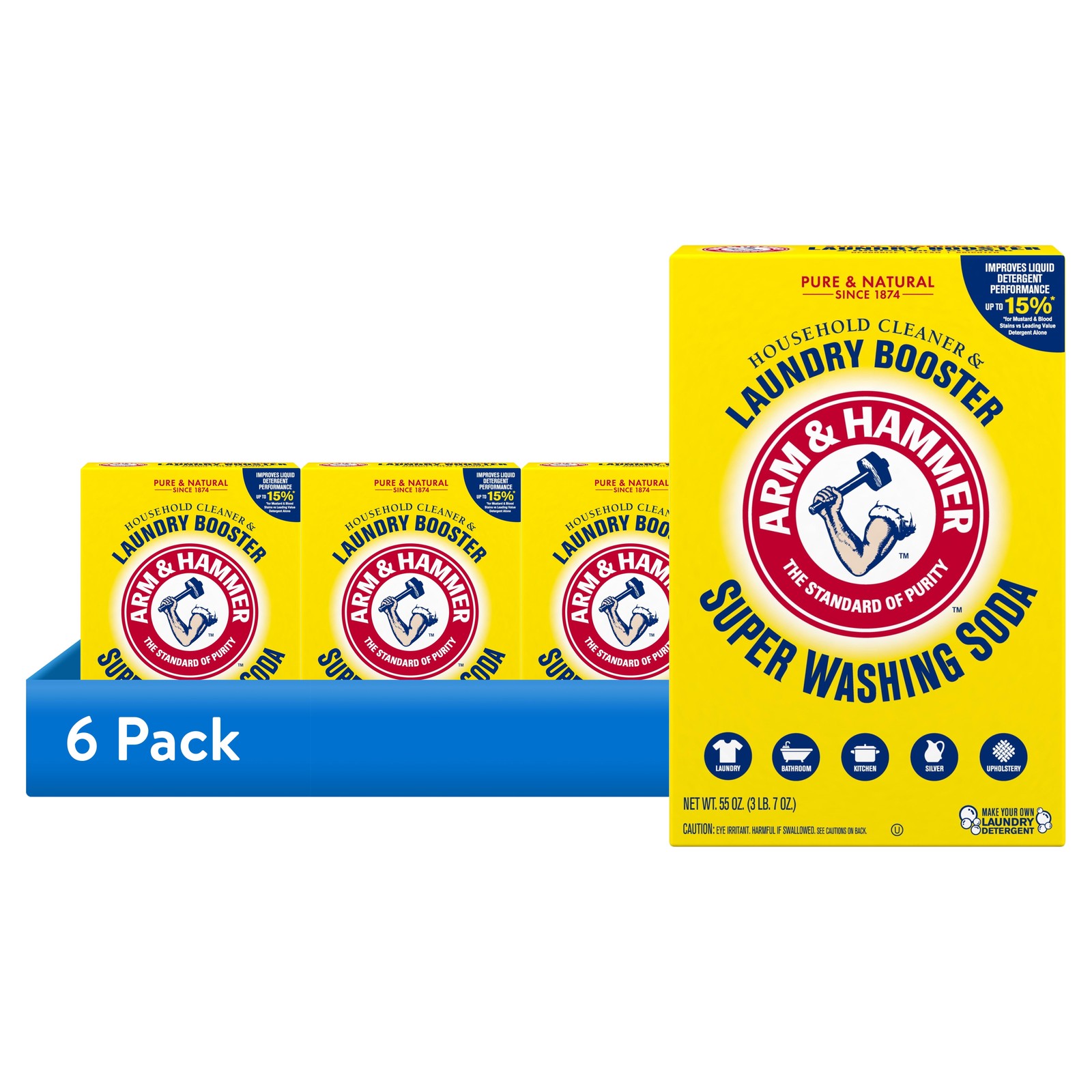 (6 pack) Soda Powder Laundry Detergent Booster & Household Cleaner, 55 oz gallery