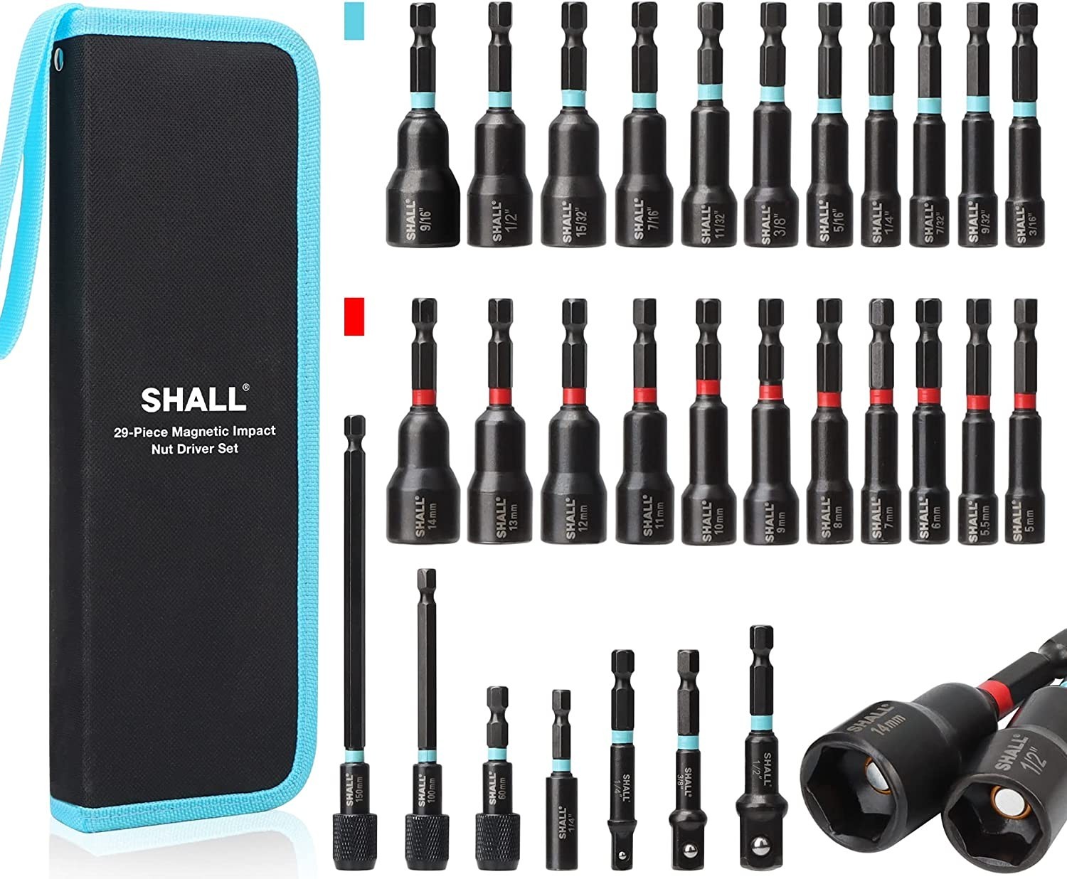 SHALL 29PC Impact Magnetic Nut Drivers Set SAE & Metric Extra Long 1/4" Hex US gallery