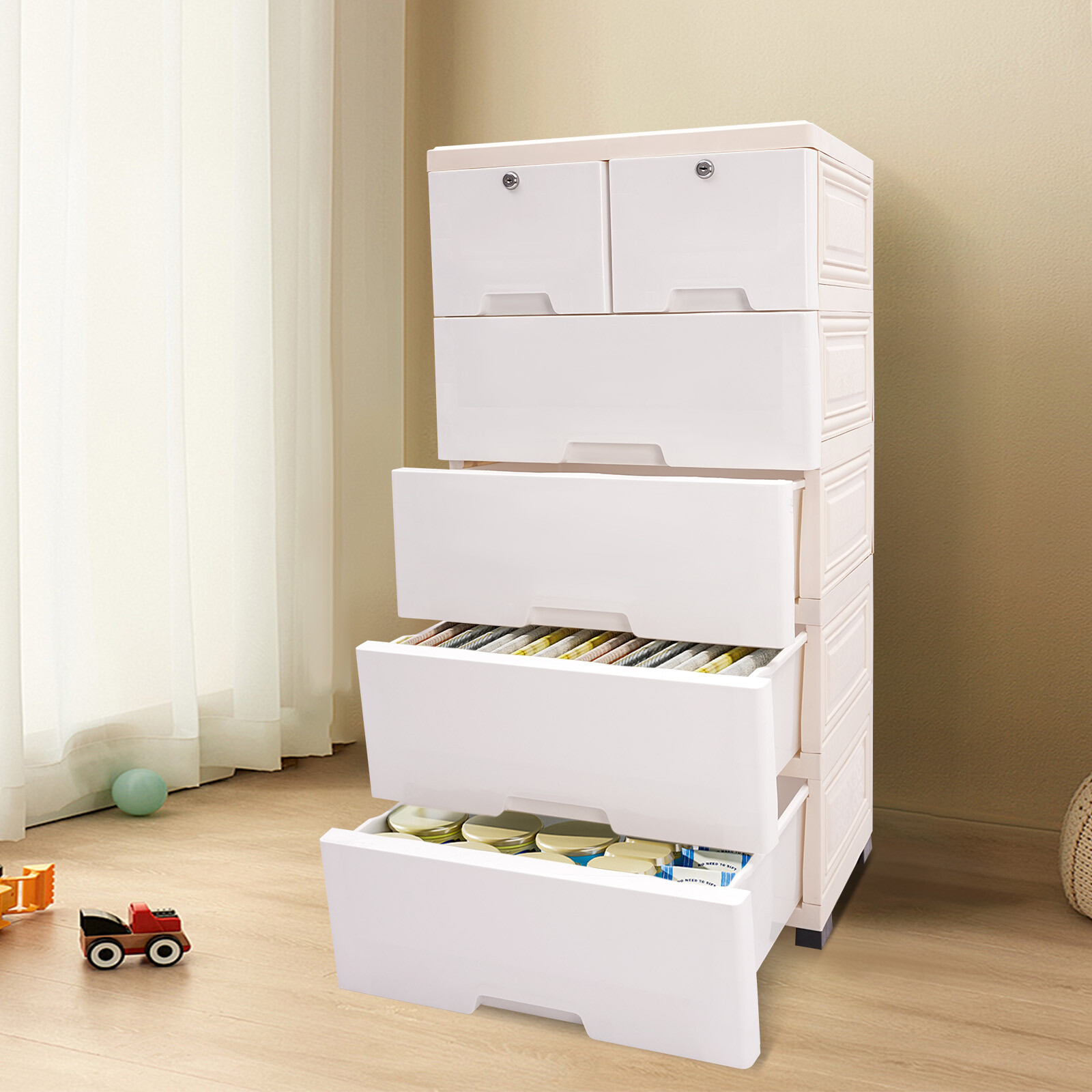 Plastic Drawer Dresser Storage Cabinet Floor Standing Storage Organizer w/Drawer gallery