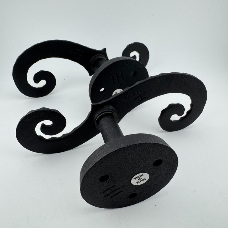 1 Pair - Black Galvanized Iron Scroll Post Mount Shutter Dogs w/ Hammered Edge gallery