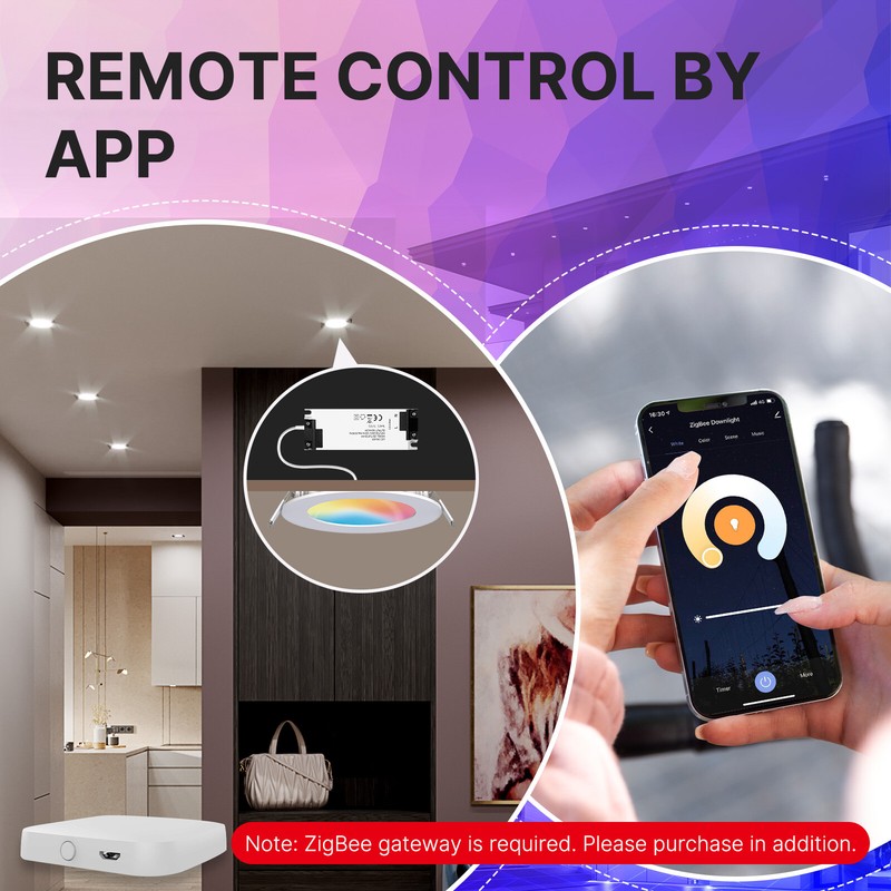 MOES ZigBee Smart LED Downlight Dimmable Ultrathin Spot Lamp Bulb 4.7" 6W RGB CW gallery