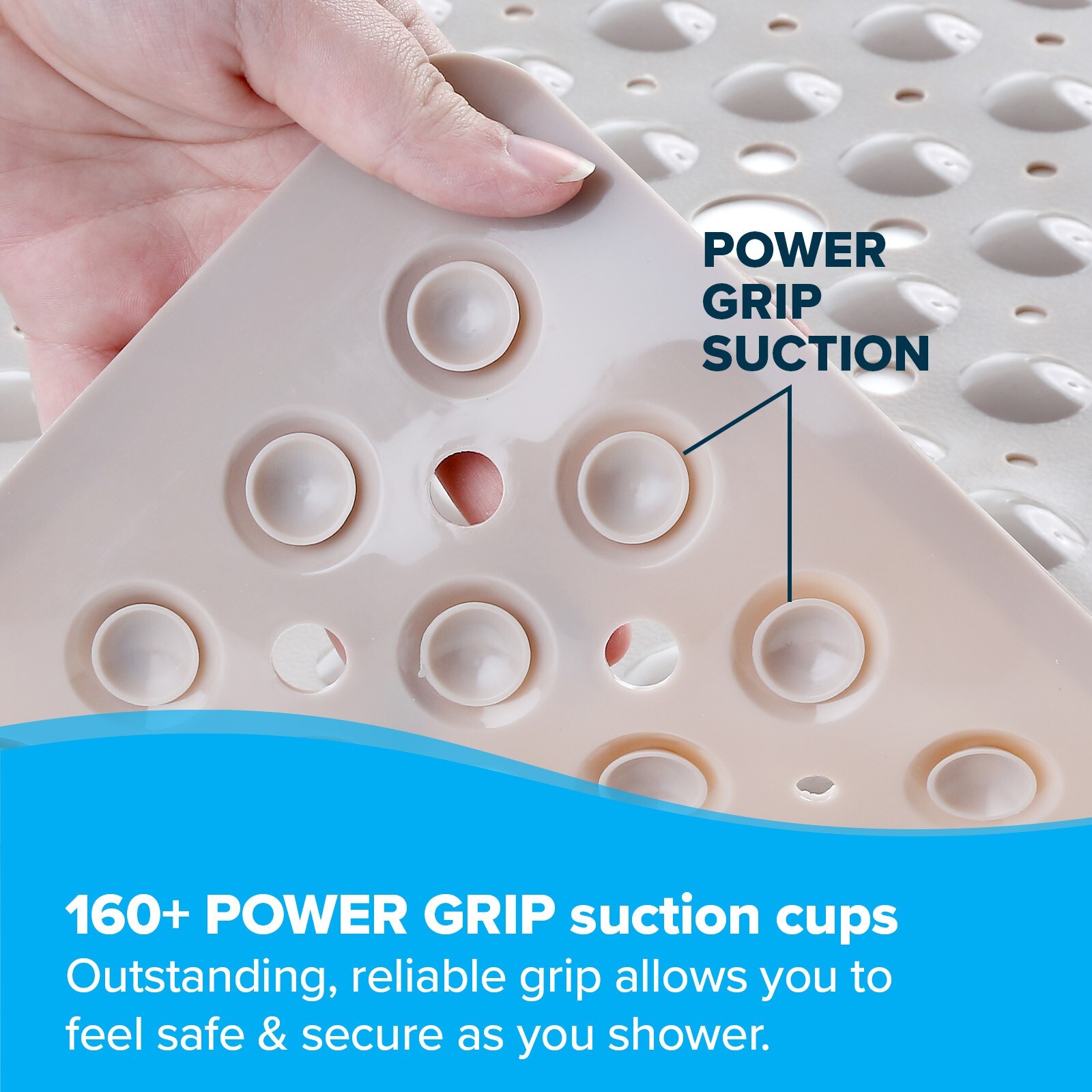 Tan Non-Slip Shower Mat with Drain Holes: SlipX Solutions Square Shower Mat gallery