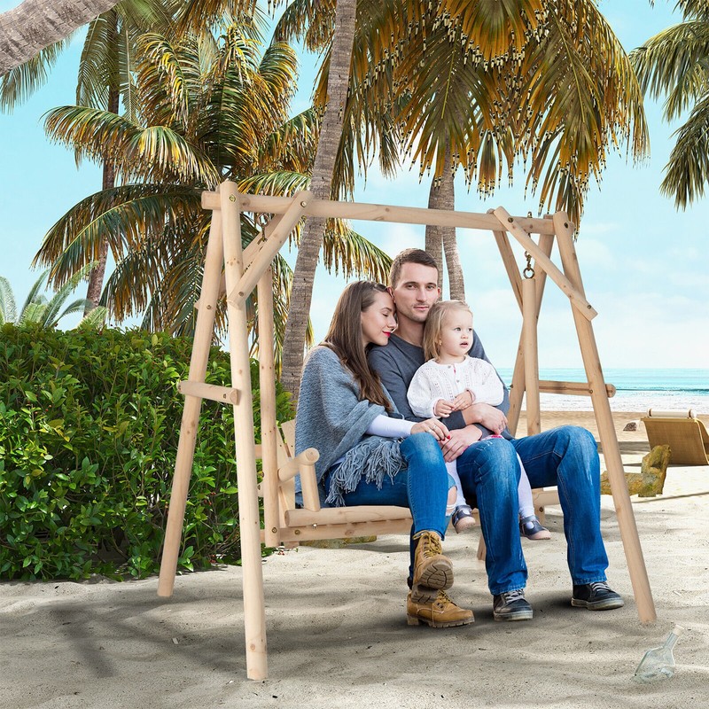 Wooden Swing Frame 67" Solid Wood Heavy Duty A-Frame Stand with Bars Porch Lawn gallery