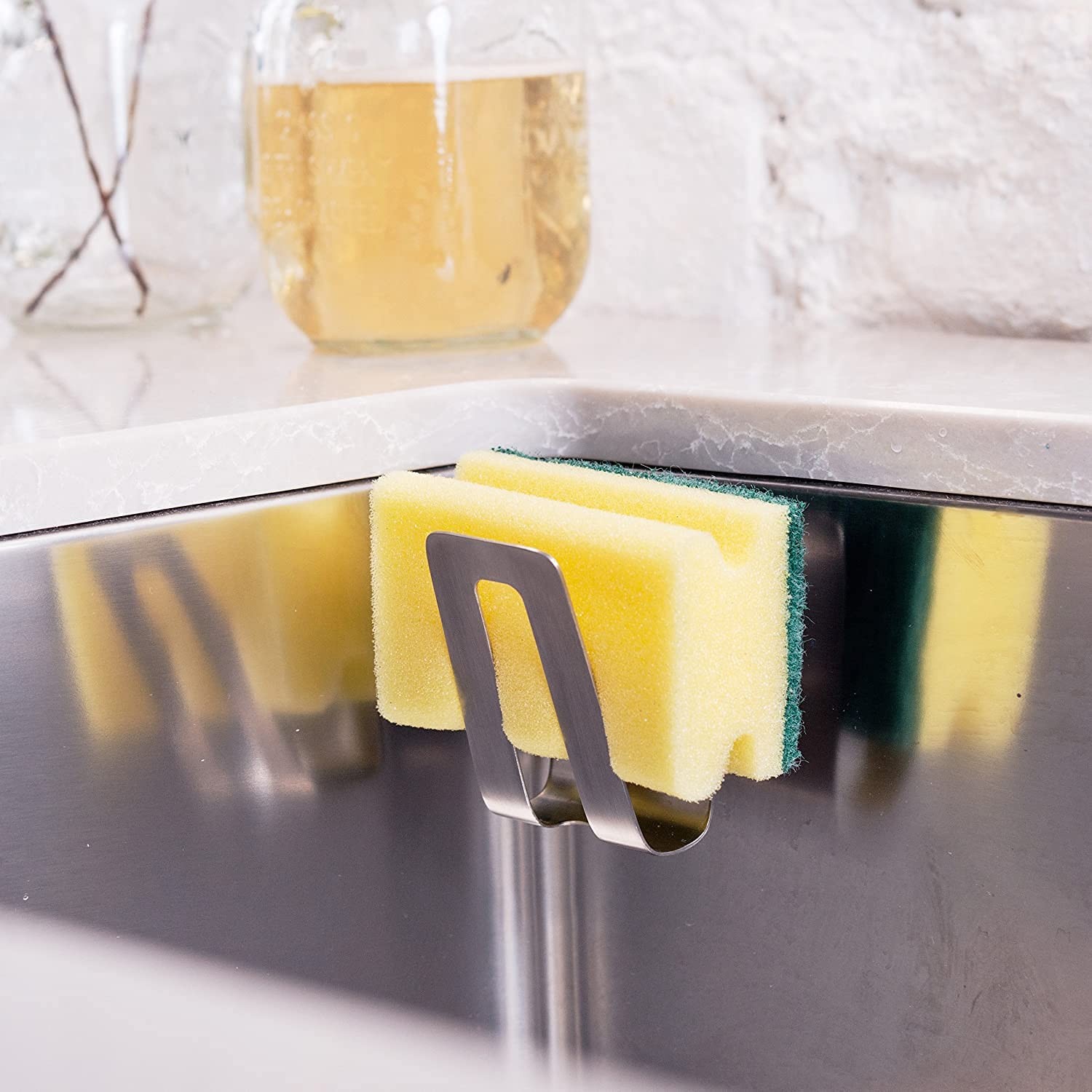 Happy Sinks Sponge Holder for Sink, Polyurethane PU, Metallic Silver, Pequeño gallery
