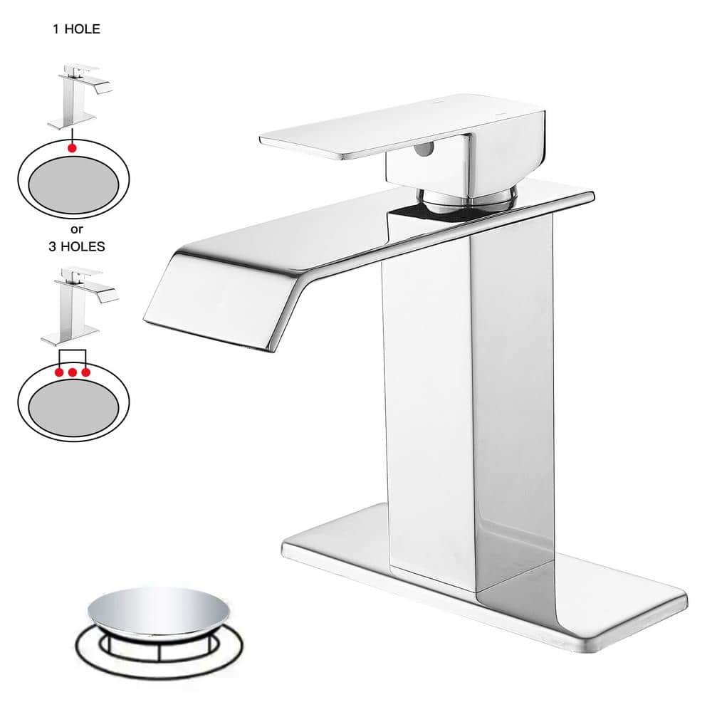 BWE Single Hole Single-Handle Bathroom Faucet w/Deck Plate & Pop-Up Drain Chrome gallery