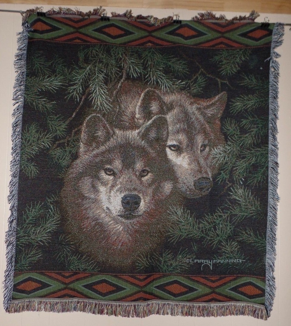 Mohawk Designs " Wolves in the Brush" Throw Blanket Tapestry Afghan 57 X 50 gallery