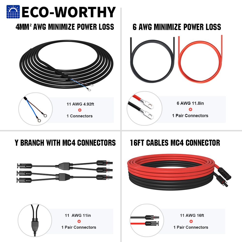 ECO-WORTHY Solar Panel Accessories and Y Branch Connector Battery Cables Kit gallery