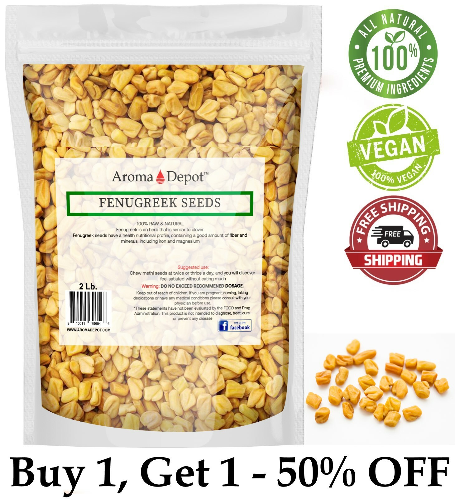 2lb. Fenugreek Seeds Trigonella foenum-graecum (Methi) Seed 100% Raw Bulk Lot gallery