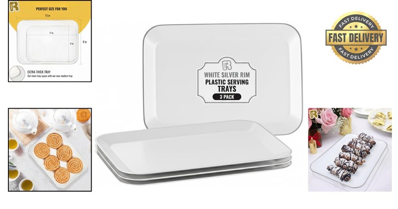 8x11 Inch Rectangular Silver Plastic Dessert Trays - Pack of 3 for Entertaining gallery