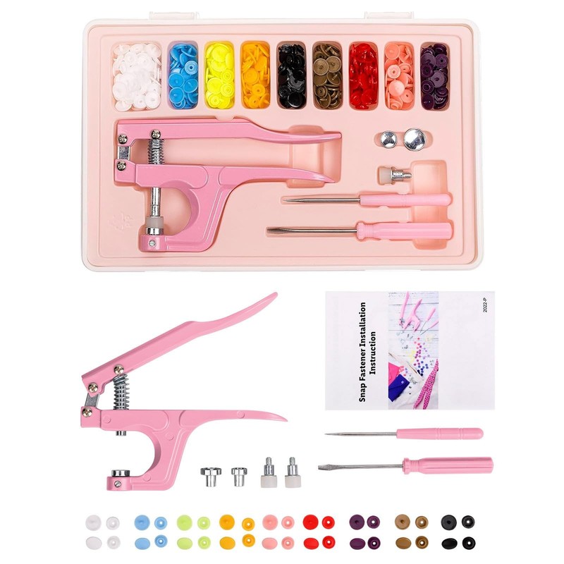 LBTEE Plastic Snap Fastener Kit with Plier Screwdriver Awl and Storage Pink gallery