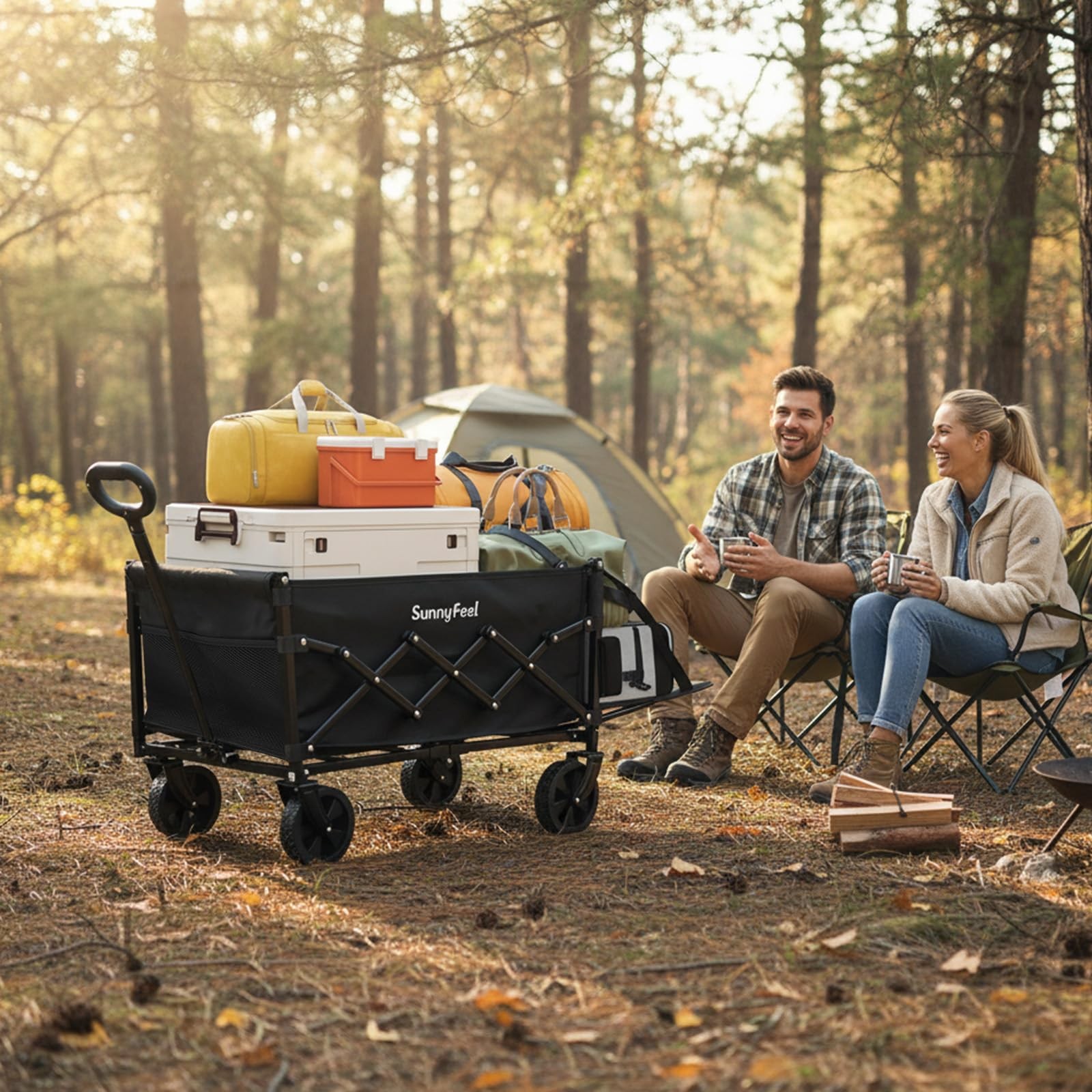 330lbs Wagons Carts Foldable with Extended Tailgate,Heavy Duty Collapsible Fo... gallery