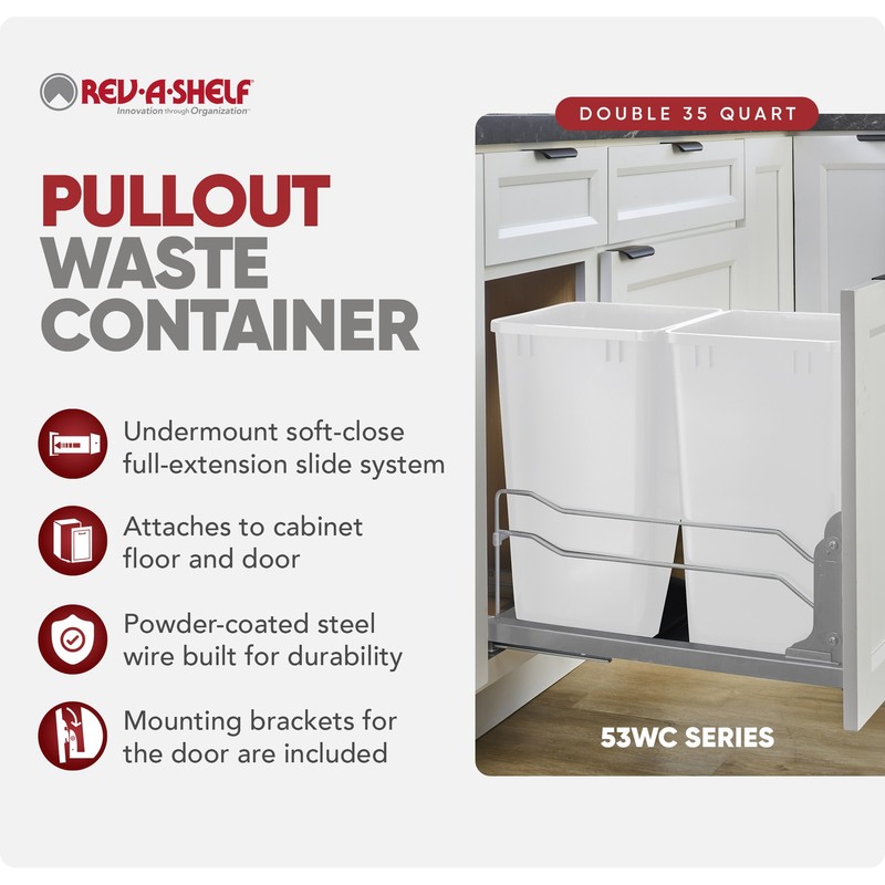 Rev-A-Shelf Double Pull Out Trash Can 35 Qt with Soft-Close, 53WC-1835SCDM-211 gallery