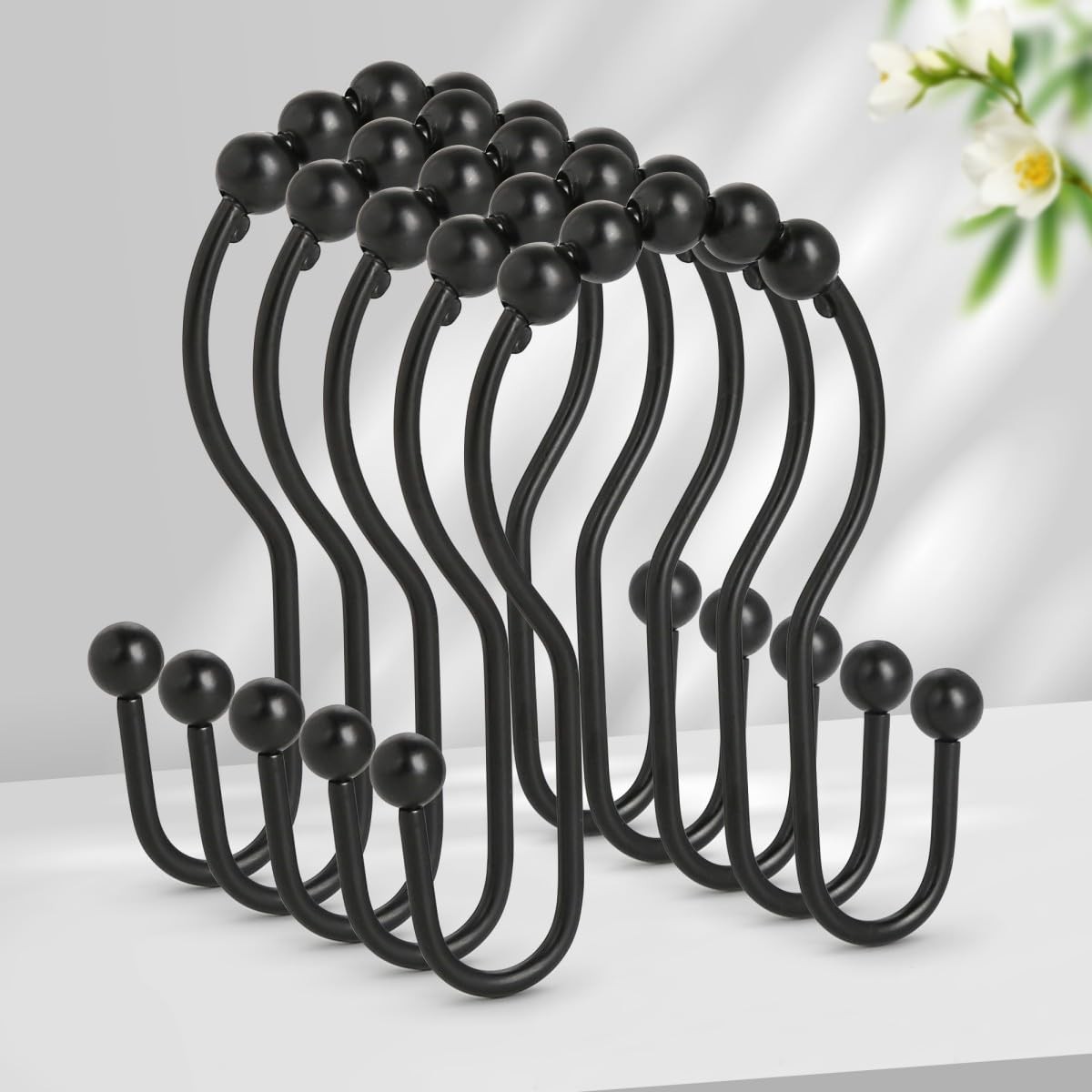 Shower Curtain Hooks, Sturdy Metal Black Shower Curtain Rings, Glide Roller D... gallery