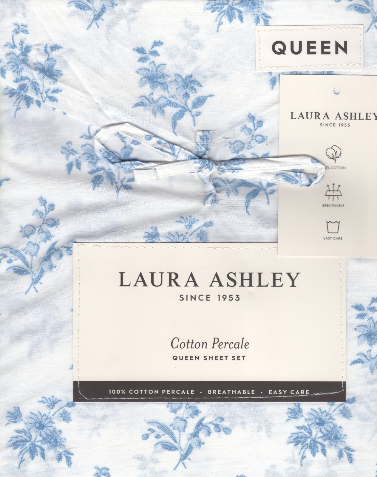 Laura Ashley Queen Sheet Set Victorian Bouquet Blue 4pc Cottage Farmhouse Chic gallery