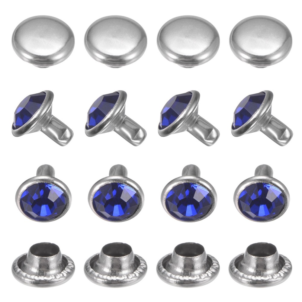 Clear Rhinestone Rivets [100pcs] - Crystal Rivets - [Deep Blue - 0.31 IN]