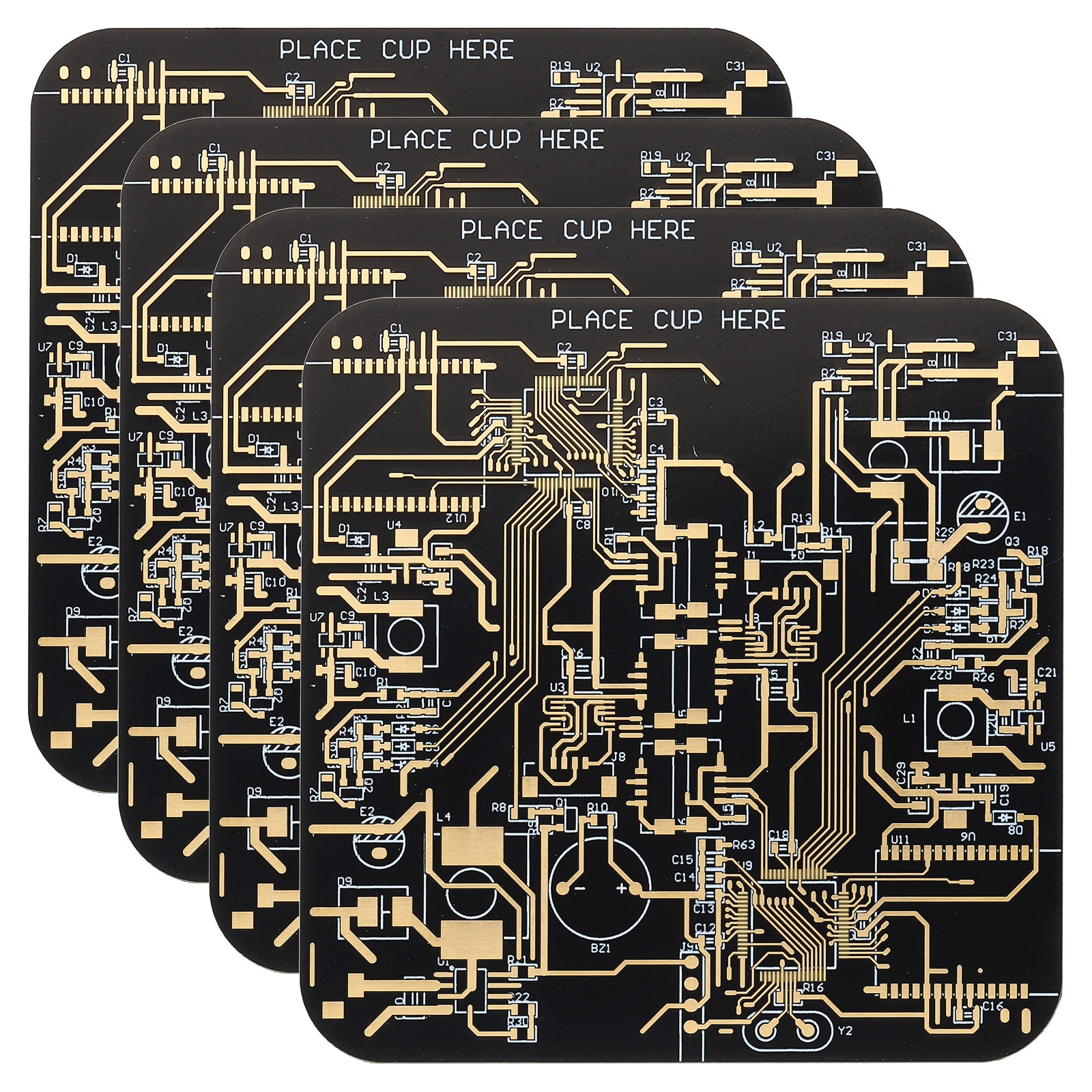 4pcs Coasters PCB Circuit Board Coasters FR-4 Drink Bar Coasters Black gallery