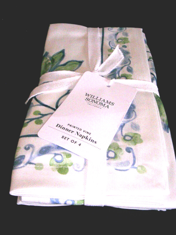 WILLIAMS SONOMA PAINTED VINE DINNER NAPKINS SET OF FOUR 100% COTTON NEW WITH TAG gallery