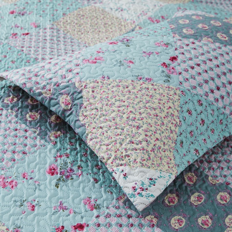 3-Piece Reversible Floral Printed Patchwork Bedspread Quilt Set Bed Coverlet gallery