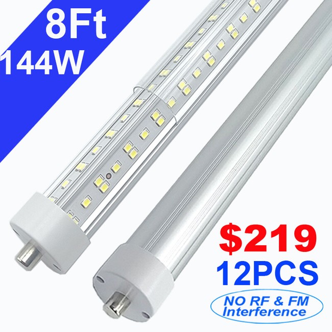 12/25 Pack 8 Ft Led Bulbs Single Pin 6500K 144W T8 T12 8Ft Led Shop Lights NO RF gallery