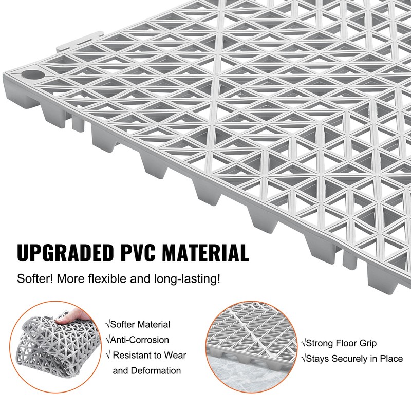 VEVOR Interlocking Drainage Floor Mat 12" x 12" PVC Non-Slip Floor Tiles 12 Pack gallery