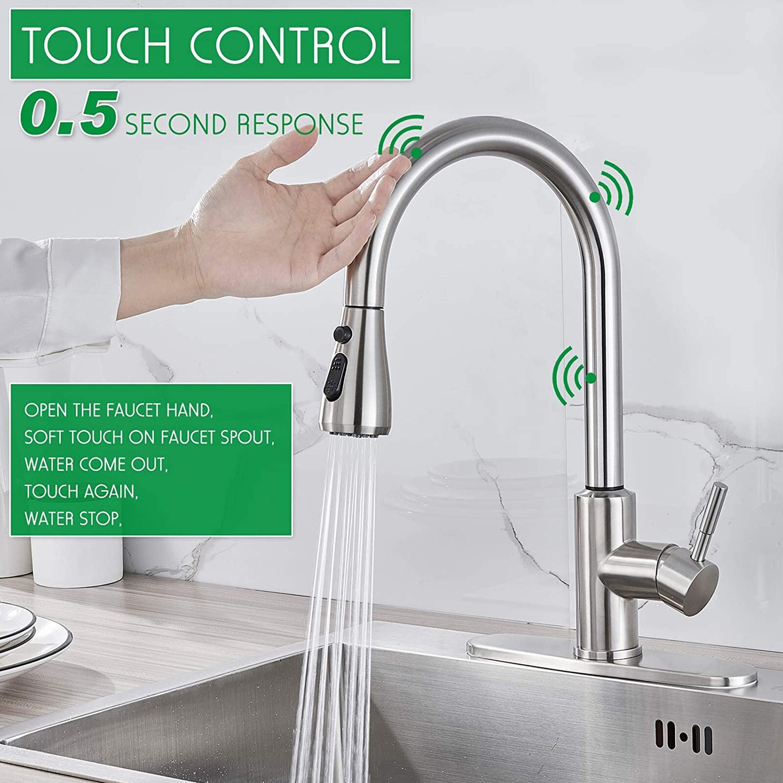 Brushed Nickel Touch Sensor Kitchen Faucet Pull Down Sprayer Sink Mixer Faucets gallery