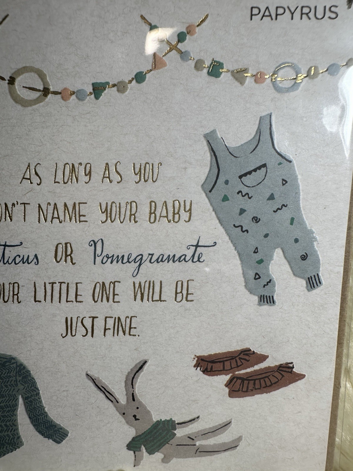 Papyrus Bird & Quill BABY SHOWER Card Don't Name Baby Atticus or Pomegranate gallery