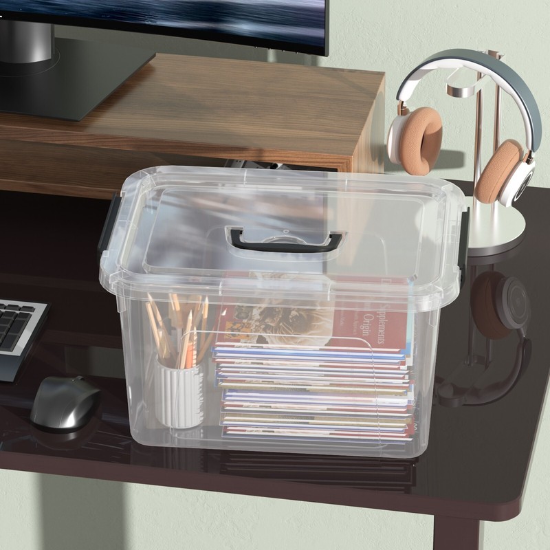 6PCS 12 Quart Latching Storage Box Stackable Bin w/ Latch Lid Plastic Container gallery