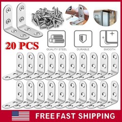 20 Pcs L Bracket Corner Brace Sets Silver Stainless Steel 90 Degree Right Angle