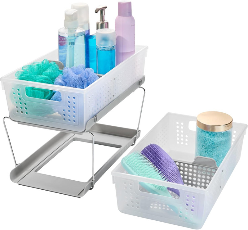 2 Tier Bath Organizer, Undersink Storage with Sliding Drawers, for Cleaning Supp gallery