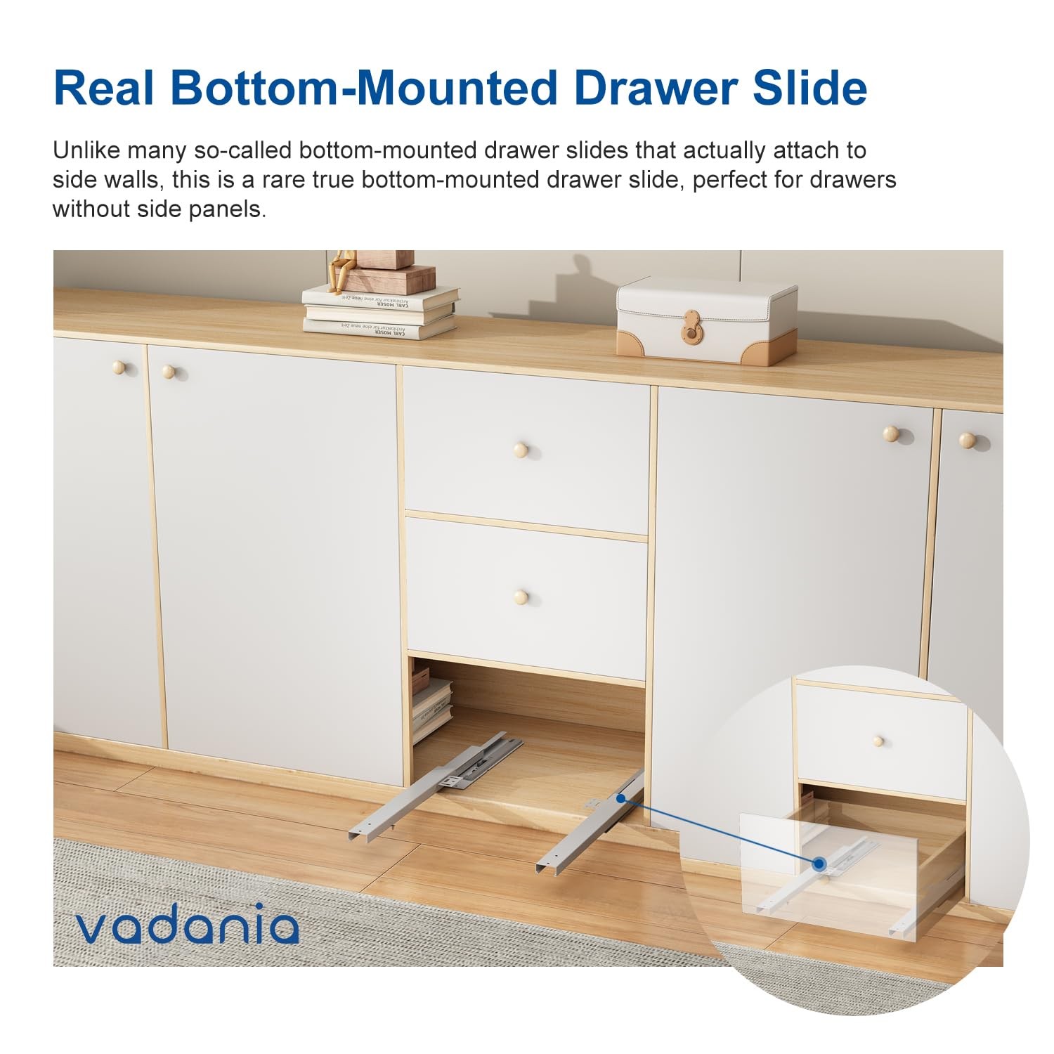 14" Undermount Drawer Slide Soft Close Bottom Mounted & Bottom Support 88 lb gallery